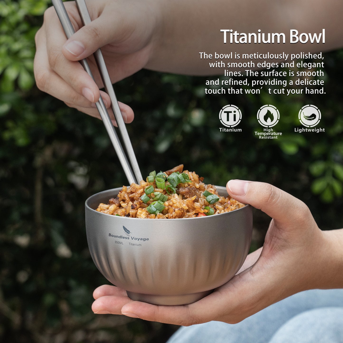 Boundless Voyage 350ml Titanium Double-Walled Bowl – Ultralight Insulated Camping Tableware for Rice, Soup & Oatmeal