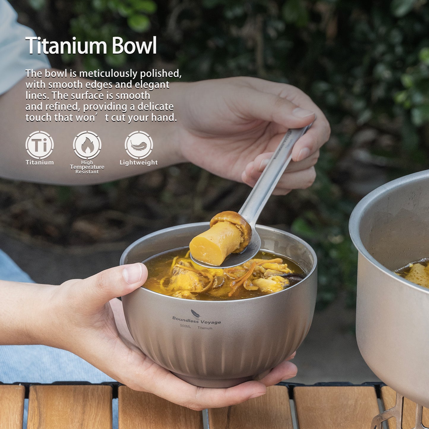 Boundless Voyage 500ml Titanium Double-Walled Bowl – Eco-Friendly TA1 Titanium Ultralight Insulated Camping Tableware for Rice, Soup & Oatmeal