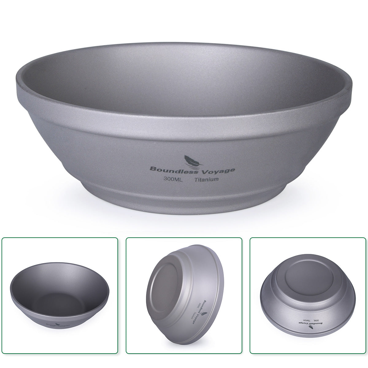 Boundless Voyage Titanium Double-Wall Bowl 300ml For Outdoor Camping Home Tableware Lightweight