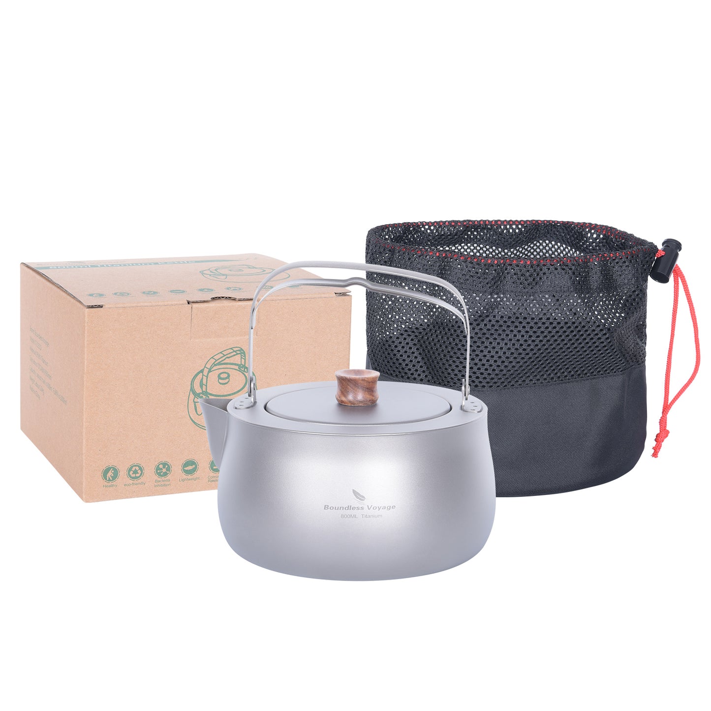 Boundless Voyage Titanium Kettle 800ml – Folding Handle Teapot & Coffee Pot for Outdoor Camping, Hiking & Travel
