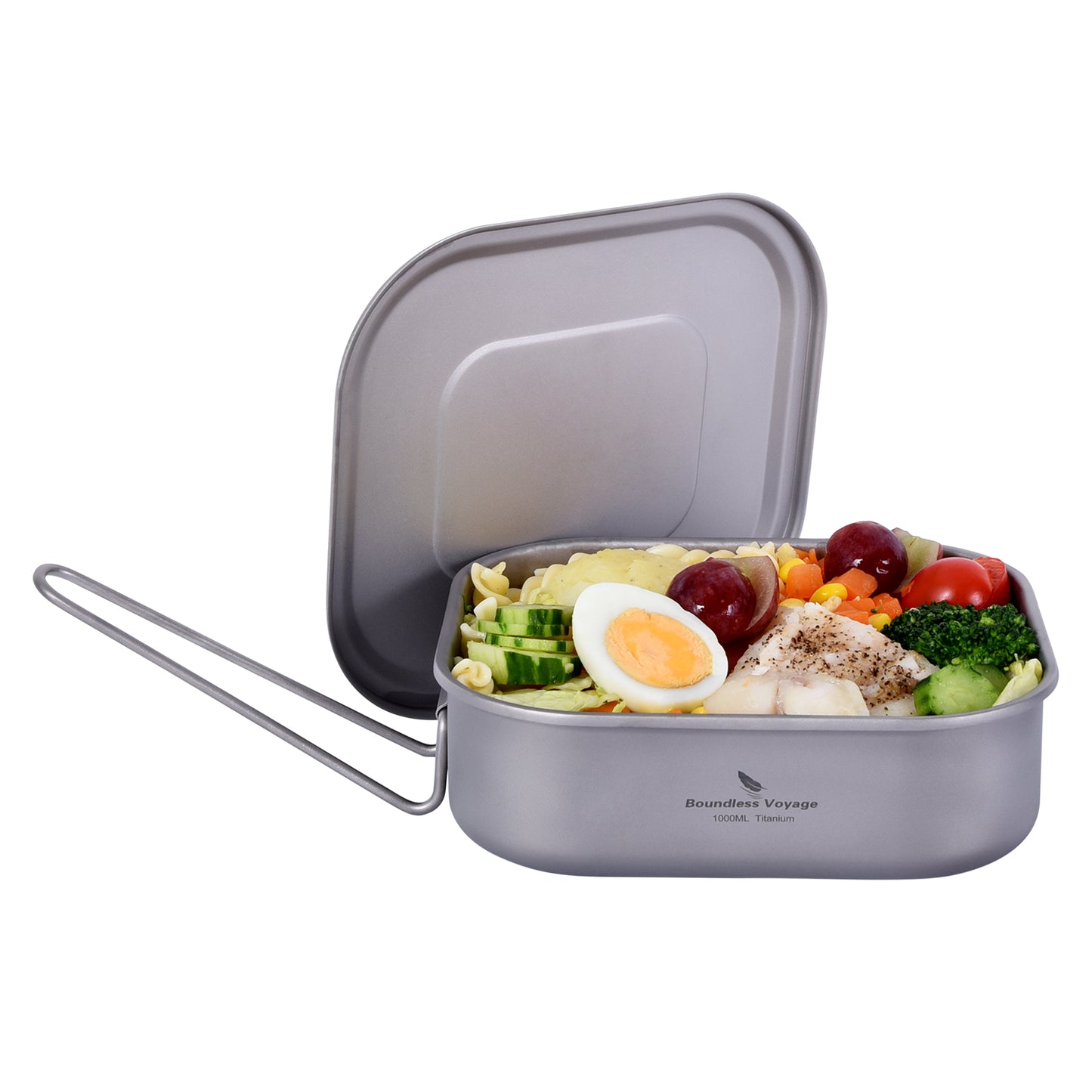Boundless Voyage Outdoor Titanium Military Mess Tin with Lid & Folding Handle – 1000ml | Ultralight Camping Bushcraft Cookware, Lunch Box, Bowl & Pan