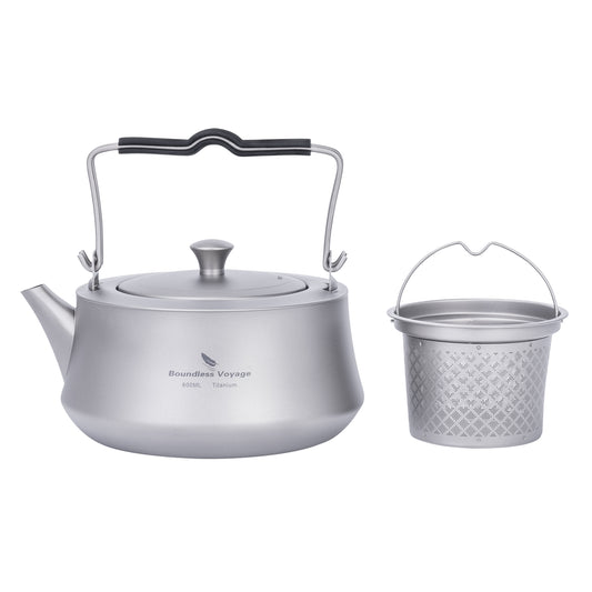 Boundless Voyage Titanium Kettle 800ml – Folding Handle Outdoor Teapot & Water Jug with Filter for Camping, Hiking & Loose Tea