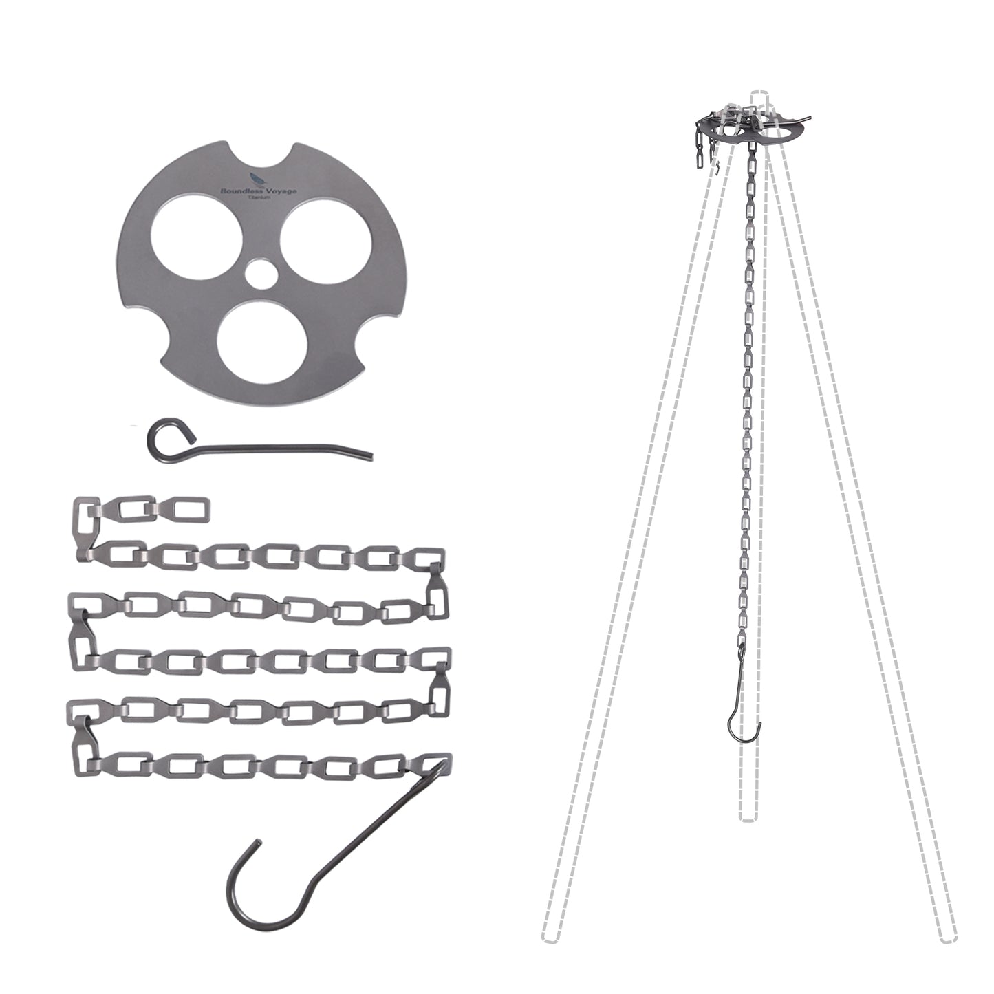 Boundless Voyage Titanium Hanging Chain with Hooks Fixed-loop for Pot Cup Grill Hanging Bird Feeders Hanging Basket Outdoor Indoor Camping Garden