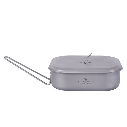 Boundless Voyage Outdoor Titanium Military Mess Tin with Lid & Folding Handle – 1000ml | Ultralight Camping Bushcraft Cookware, Lunch Box, Bowl & Pan