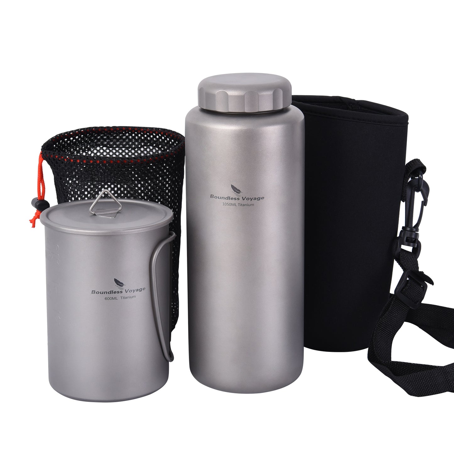 Boundless Voyage Titanium Bottle with Nesting Cup Lightweight Portable for Hiking Camping Water bottle Titanium mug