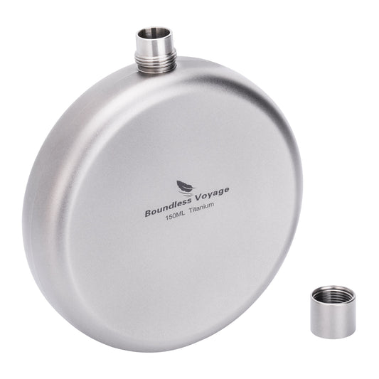 Boundless Voyage 150ml Titanium Hip Flask Set with Funnel & Shot Cup – Ultralight TA1 Titanium Whiskey Flask, Leakproof Pocket Liquor Bottle for Camping, Travel & Gifts