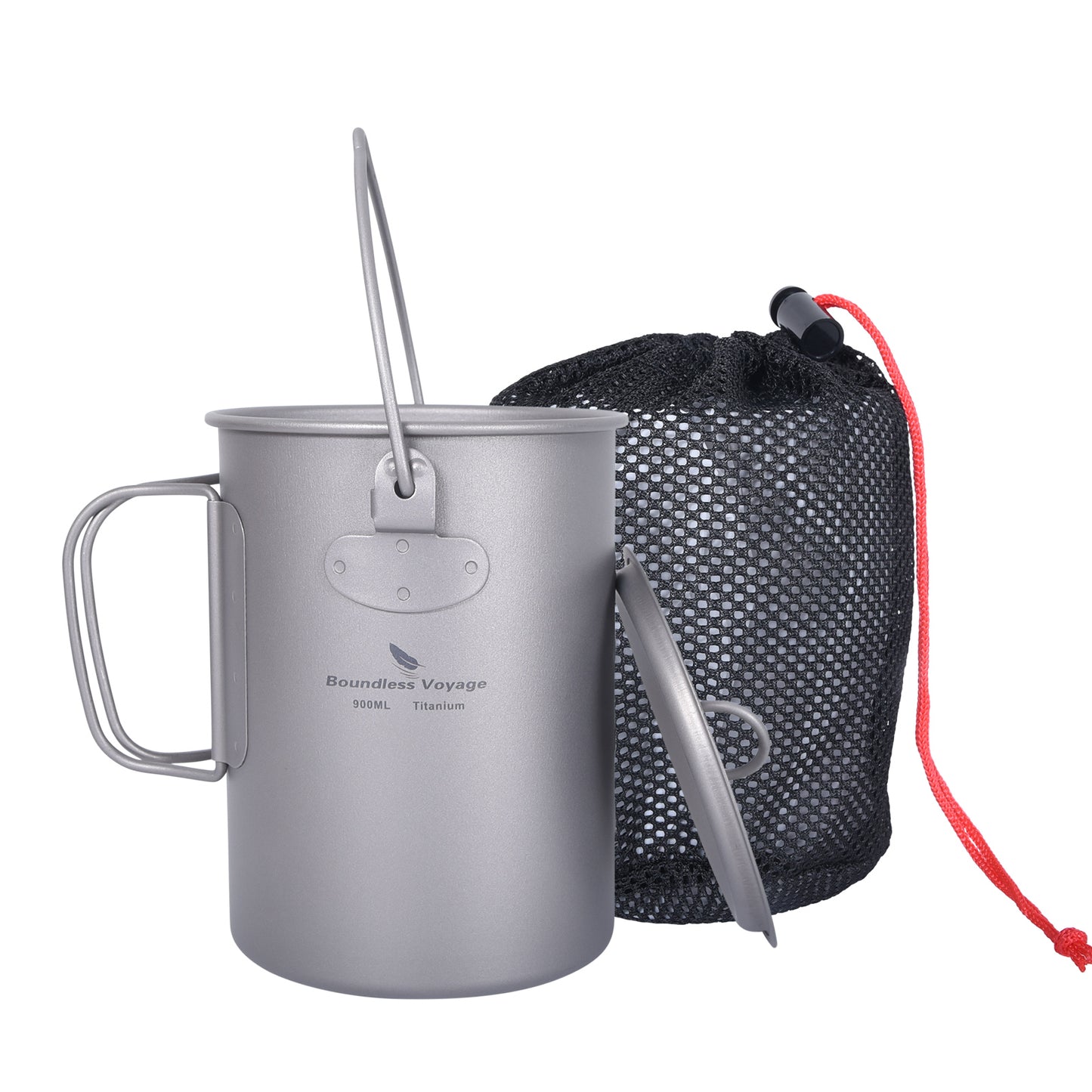 Boundless Voyage Titanium 900ml Camping Mug Pot – Ultralight Hanging Cup with Folding Handle for Hiking, Cooking & Outdoor Use