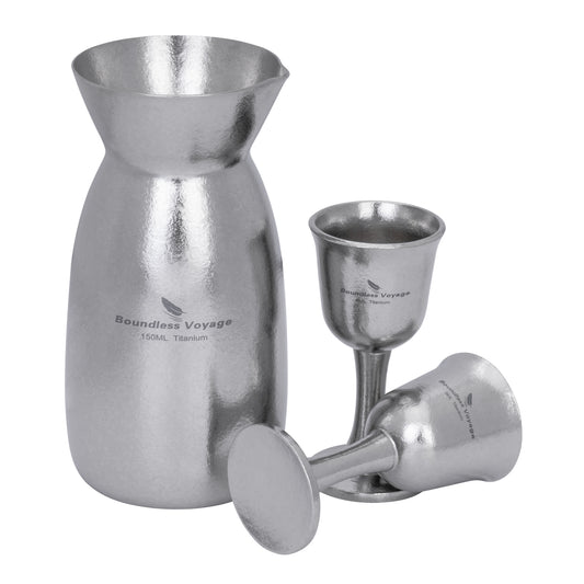 Custom Engraved Titanium Sake Set – Premium 3-Piece Japanese Wine Gift Set with Tokkuri Carafe & Ochoko Cups