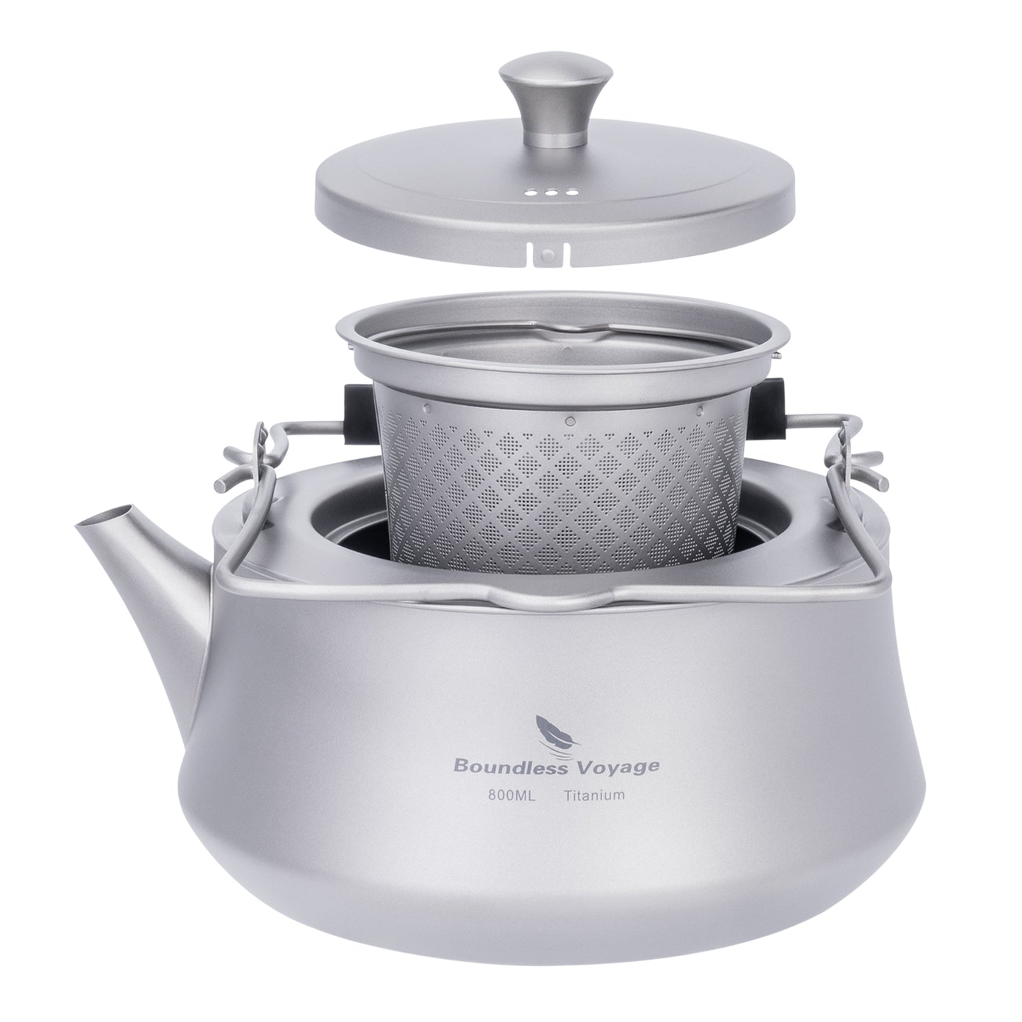 Boundless Voyage 800ML Titanium Kettle with Filter & Folding Handle Ultralight Teapot Outdoor Camping Water Jug for Loose Tea