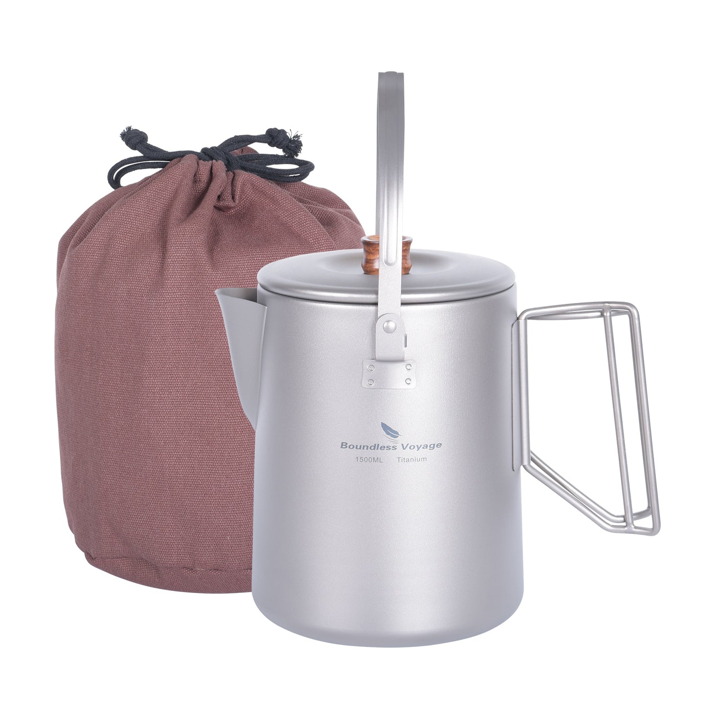 Boundless Voyage Outdoor Titanium Coffee Pot 1500ML Water Kettle for Outdoors Camping Home fit Fire Induction Cooker