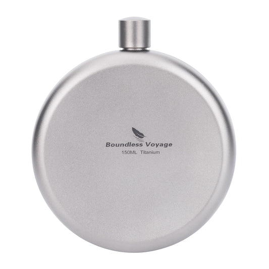Boundless Voyage Titanium Round Hip Flask with Funnel – Eco-Friendly, Portable & Durable | 150ml Pocket Whiskey Flask for Camping, Hiking & Outdoor Use