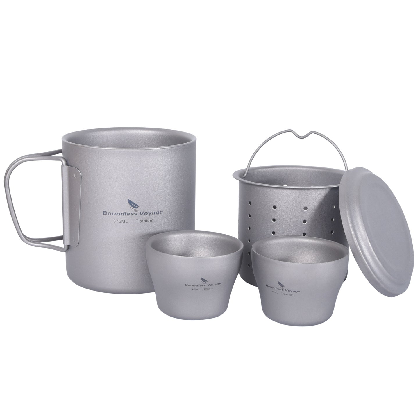 Boundless Voyage Titanium Double-walled Tea Mug with Strainer Shot Glass Outdoor Camping Portable Coffee Cup Set