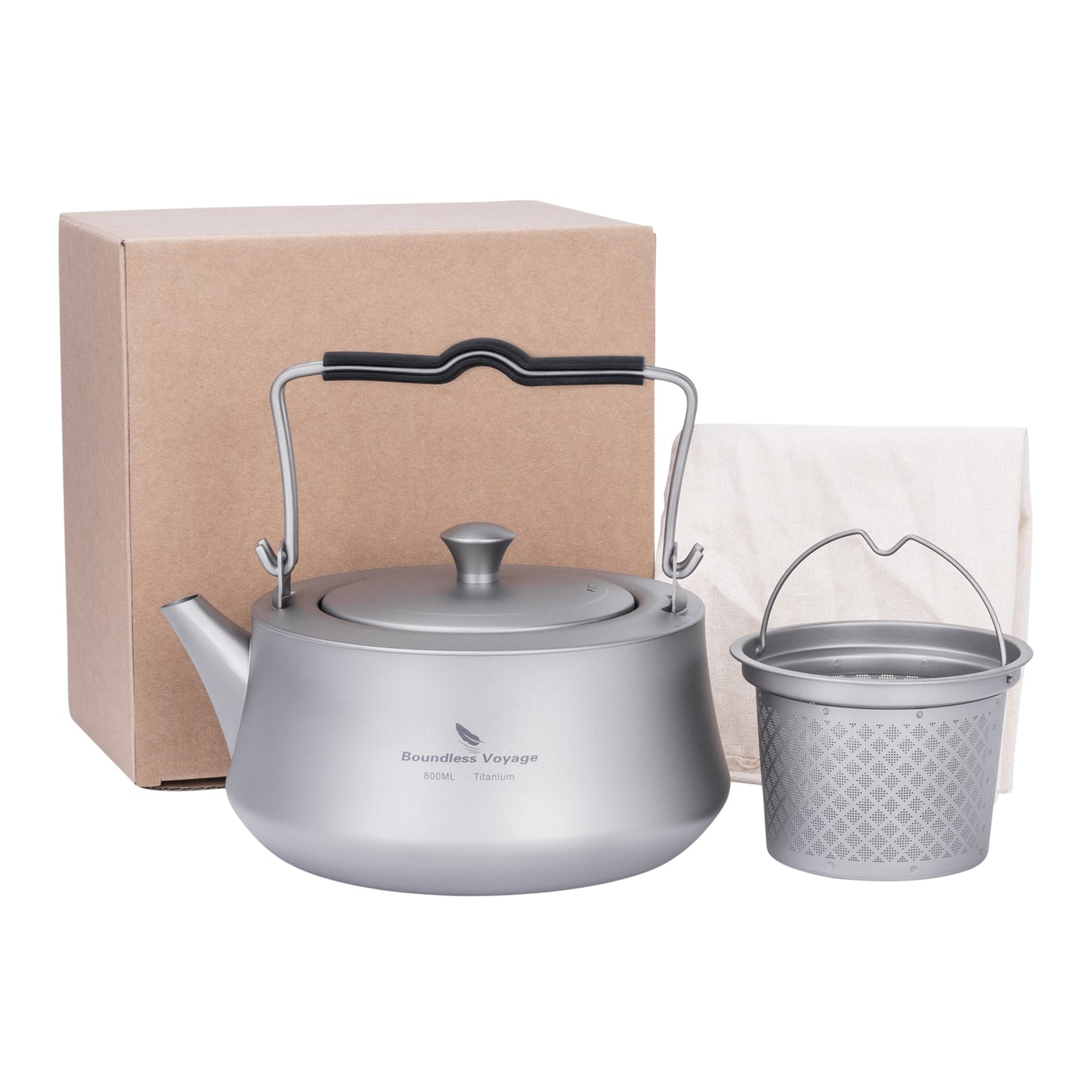 Boundless Voyage 800ML Titanium Kettle with Filter & Folding Handle Ultralight Teapot Outdoor Camping Water Jug for Loose Tea