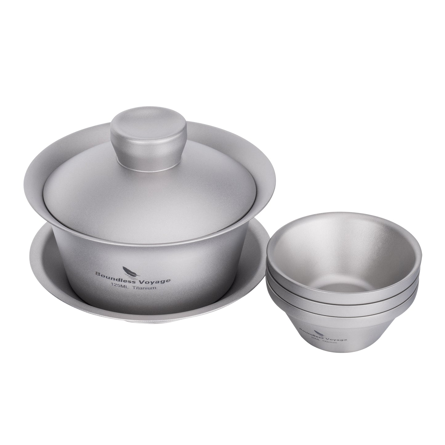 Boundless Voyage Titanium Tea Cup with Lid Traditional Chinese Kung Fu Gaiwan Double-Walled Anti-Scalding Tea Bowl Lightweight Portable Tea Set With 25ml Cup 3PCS