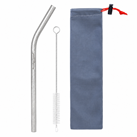 Boundless Voyage 213mm Titanium Bent Straw – TA1 Pure Titanium Reusable Drinking Straw with Cleaning Brush & Carry Bag