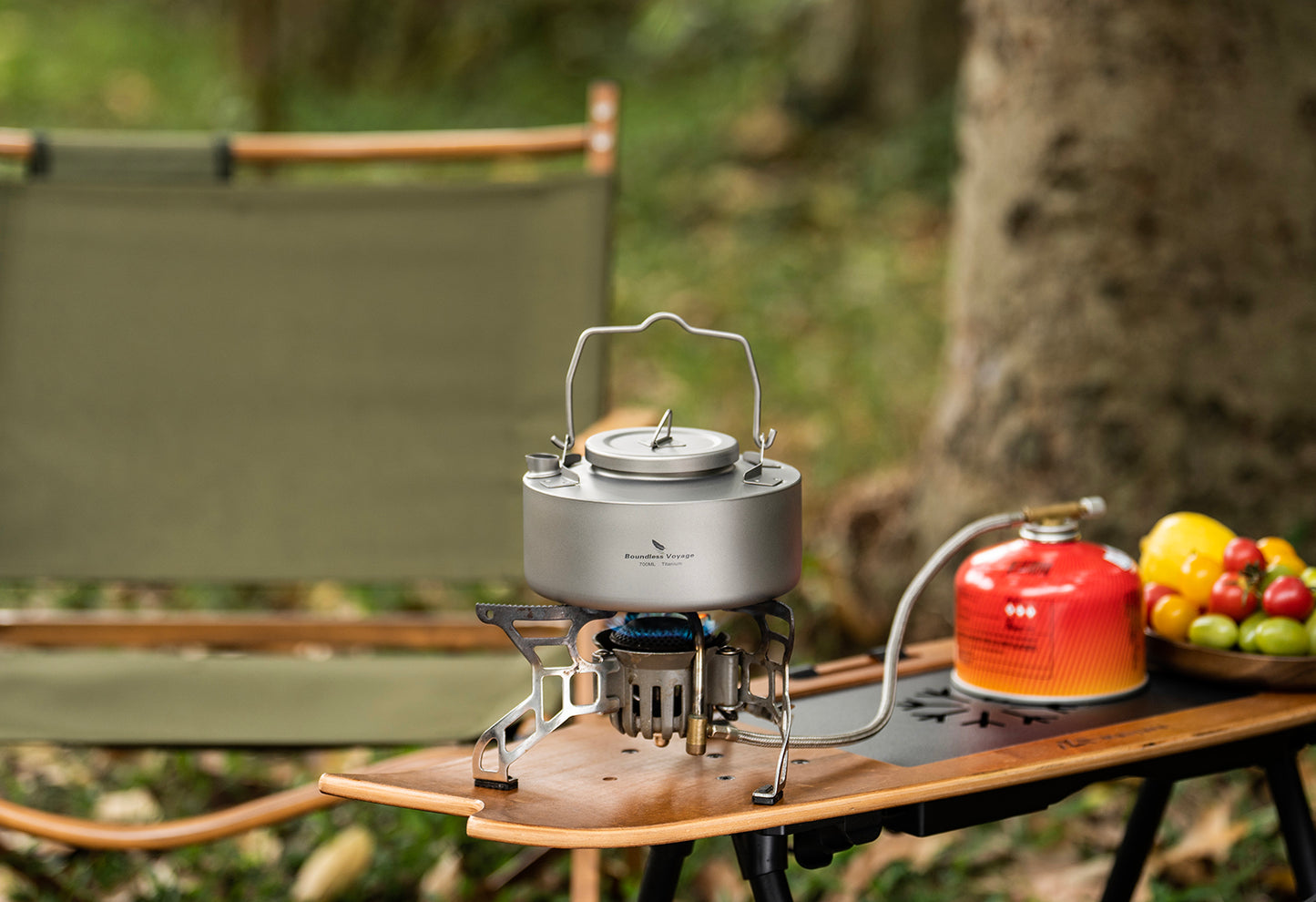 Boundless Voyage 700ml Titanium Camping Kettle – Ultralight Single-Layer Bushcraft Pot with Folding Handle for Open Fire Cooking