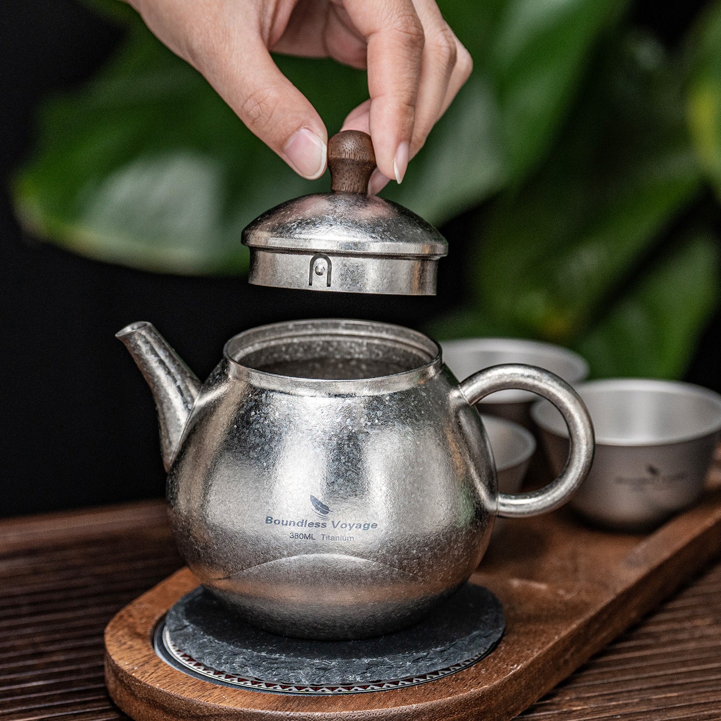 Boundless Voyage Titanium Kungfu Teapot 380ml – Folding Handle Outdoor Coffee & Tea Pot for Camping, Hiking & Backpacking
