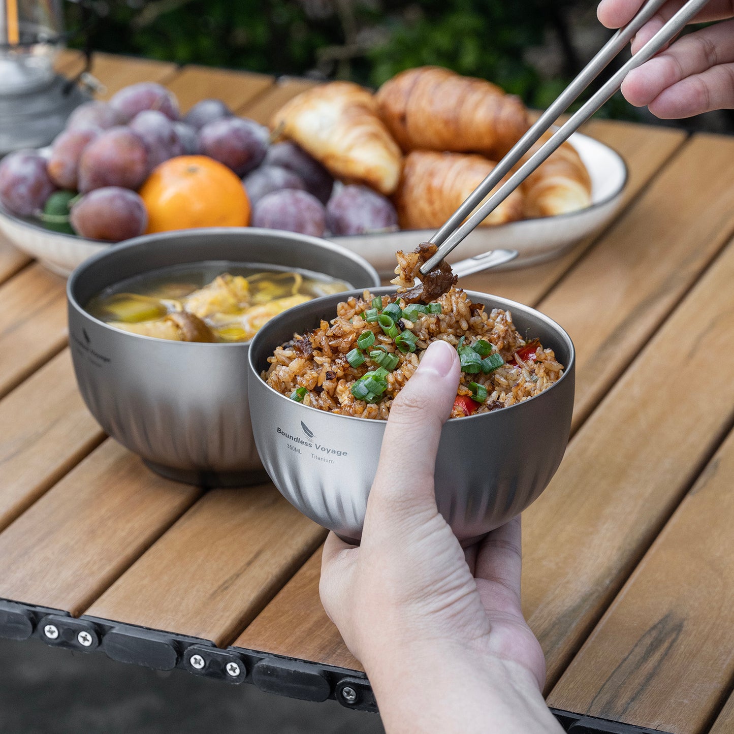 Boundless Voyage 350ml Titanium Double-Walled Bowl – Ultralight Insulated Camping Tableware for Rice, Soup & Oatmeal