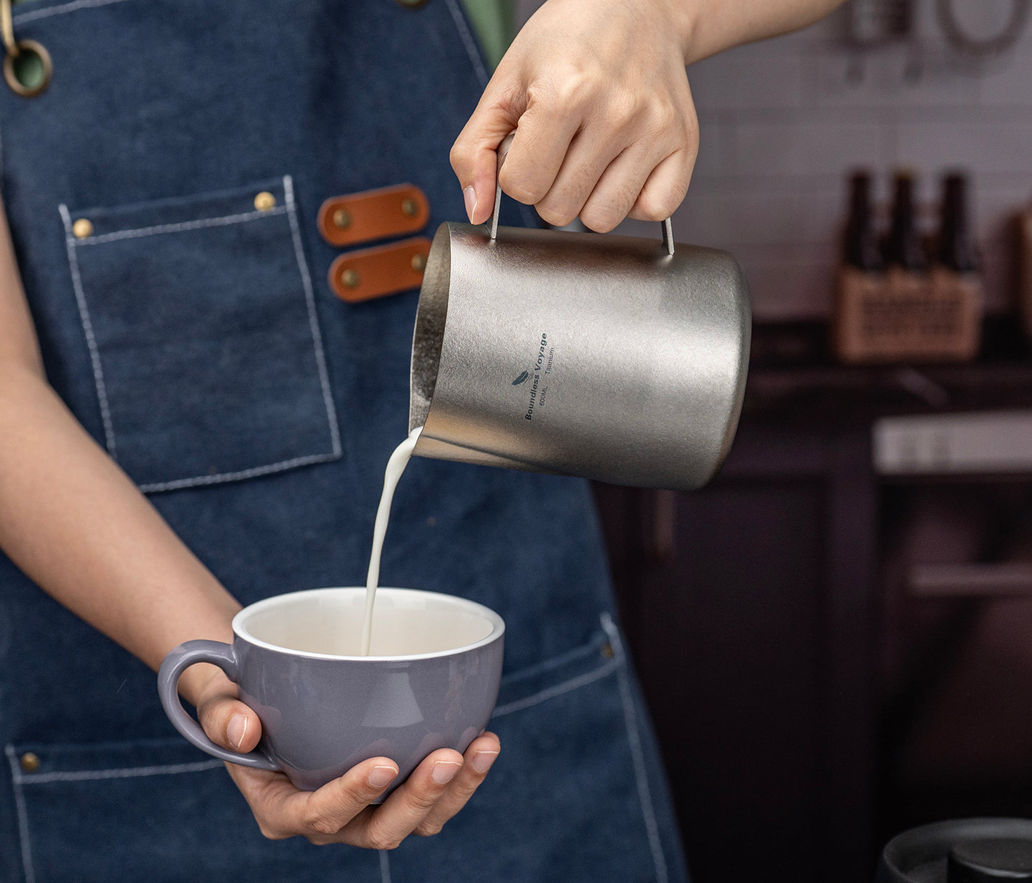 Boundless Voyage Titanium Espresso Steaming Pitcher – Milk Frother Cup with Round Spout for Barista Latte Art & Coffee