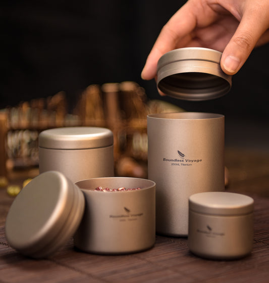 Boundless Voyage 120ml Titanium Tea Caddy – Ultralight Portable Tea Canister for Loose Leaf Tea, Coffee Beans, Spices & Dry Storage Container