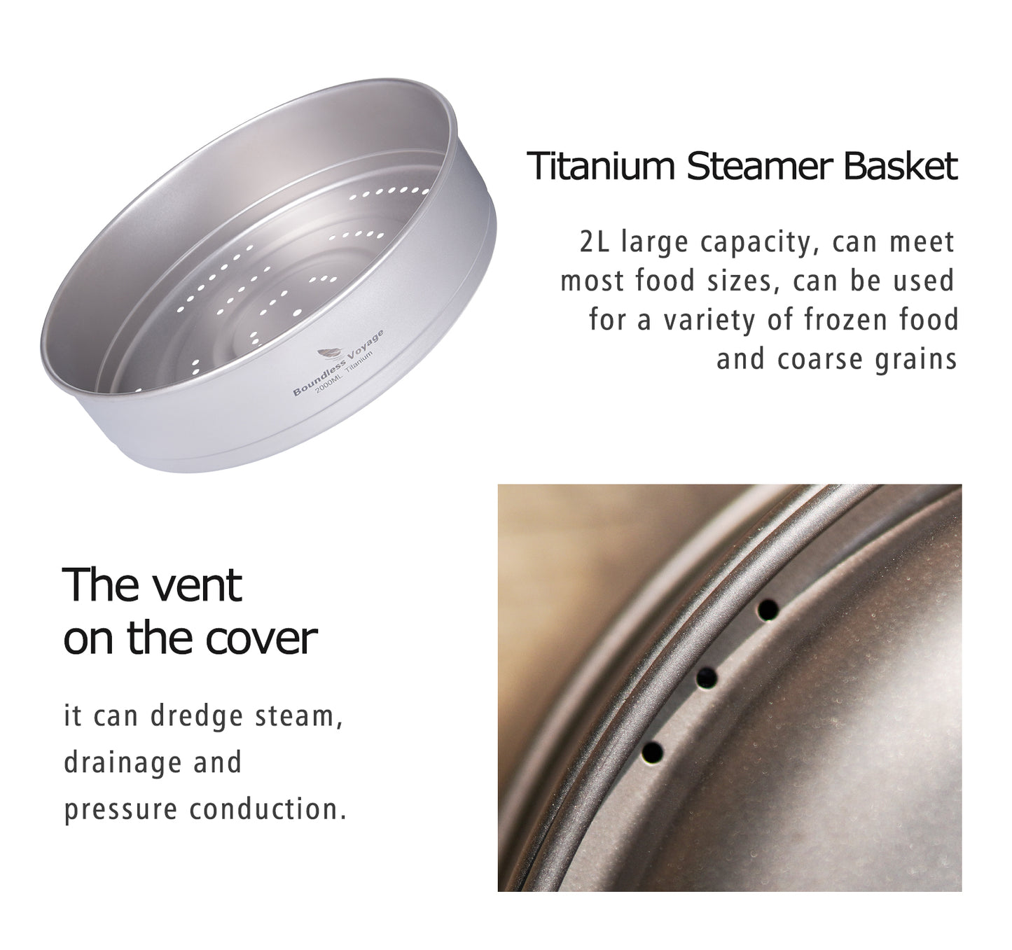 Boundless Voyage Titanium Steamer & Soup Pot Set – 4.5L + 2L Ultralight Camping Cookware for Outdoor Hiking, Picnic & Travel For 3-5 Person
