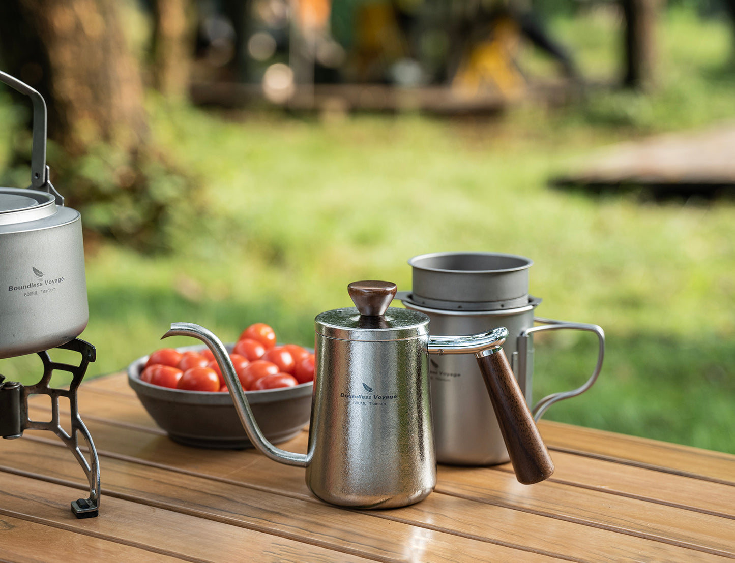 Boundless Voyage 300ml Titanium Pour Over Coffee Kettle with Beech Wood Handle – For Home, Office & Camping