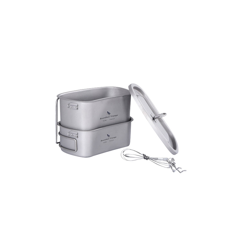 Boundless Voyage Titanium Military Titanium Canteen Set 400ml+750ml Outdoor Camping Bowl Kettle Cooking Set Mess Kit Lightweight
