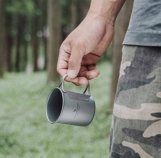 Boundless Voyage 200ml Titanium Coffee Cup with Lid | 6.8oz Ultralight Single-Wall Camping Mug | Portable Non-Toxic Tea Cup & Mini Cook Pot for Hiking, Travel & EDC