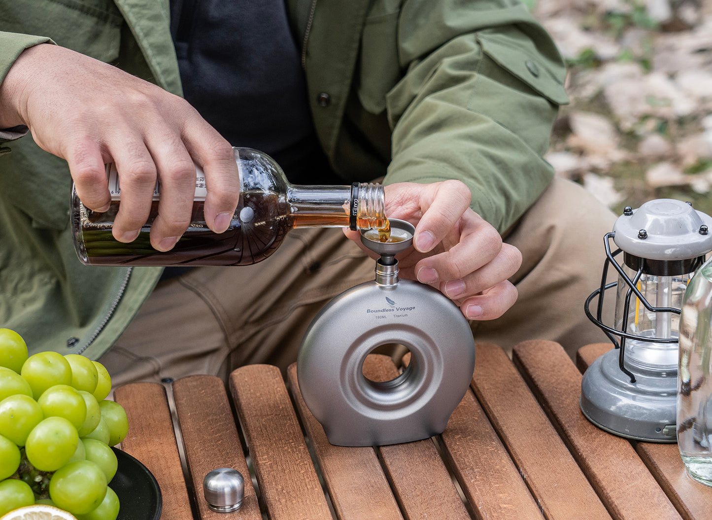 Boundless Voyage Titanium Hip Flask with Funnel – Eco-Friendly, Lightweight & Durable | 180ml Whiskey Flask for Camping, Travel & Home Use