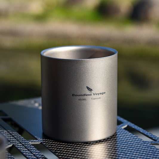 Boundless Voyage Double-Wall Titanium Cup Set (120ml/180ml/300ml) – Ultralight Insulated Coffee Mug Set, Pure TA1 Titanium Camping Cups for Travel & Outdoor Use