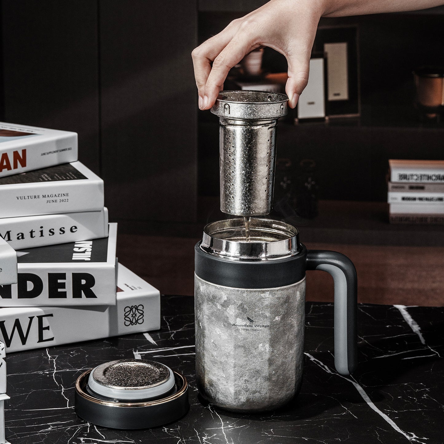 Boundless Voyage Titanium 700ml Double-Walled Insulated Cup with Lid & Filter | Portable Travel Coffee Mug for Hot & Cold Drinks