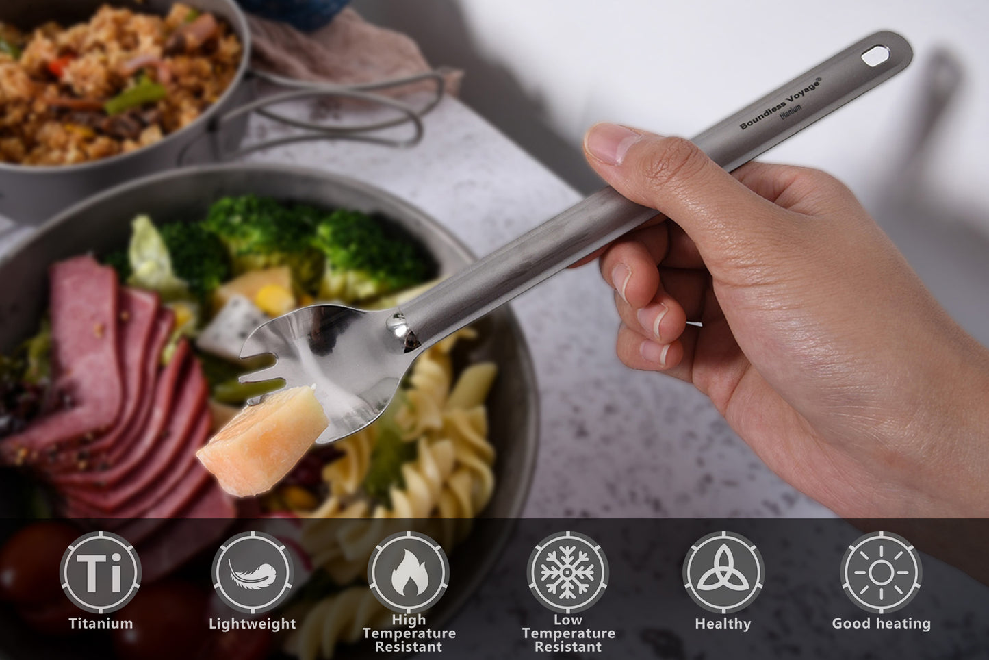 Boundless Voyage Titanium Long Handle Spork with Hook Outdoor Camping Ultralight Straight Handle Polished Cutlery Tableware
