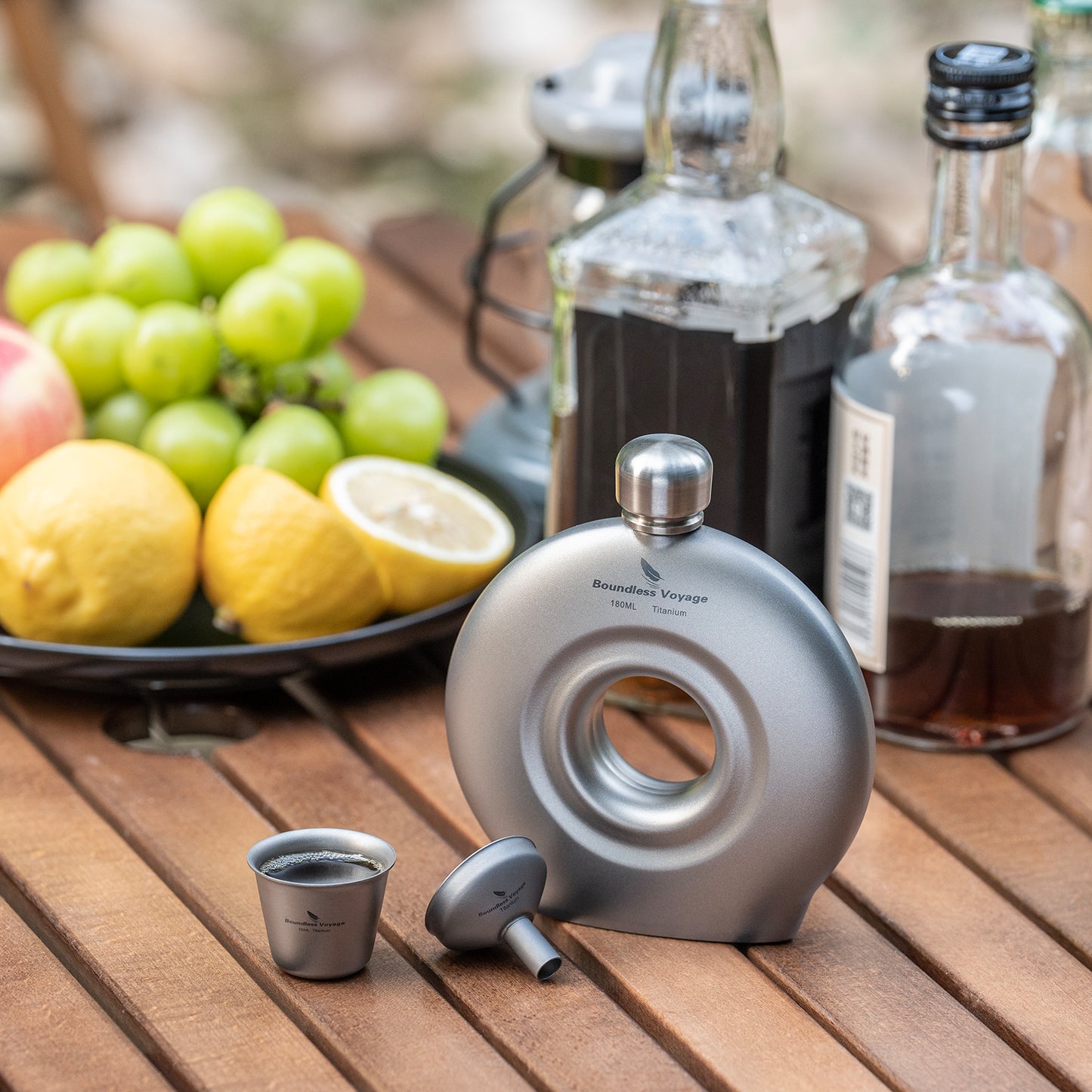 Boundless Voyage Titanium Hip Flask with Funnel – Eco-Friendly, Lightweight & Durable | 180ml Whiskey Flask for Camping, Travel & Home Use
