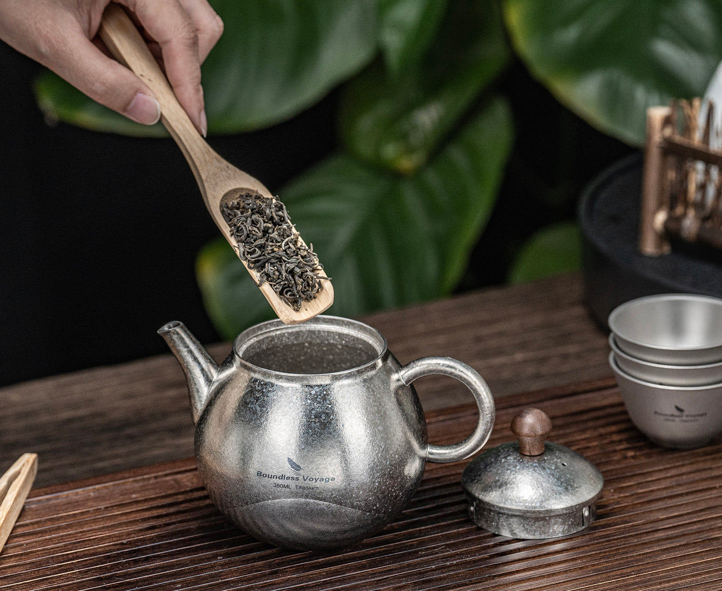 Boundless Voyage Titanium Kungfu Teapot 380ml – Folding Handle Outdoor Coffee & Tea Pot for Camping, Hiking & Backpacking