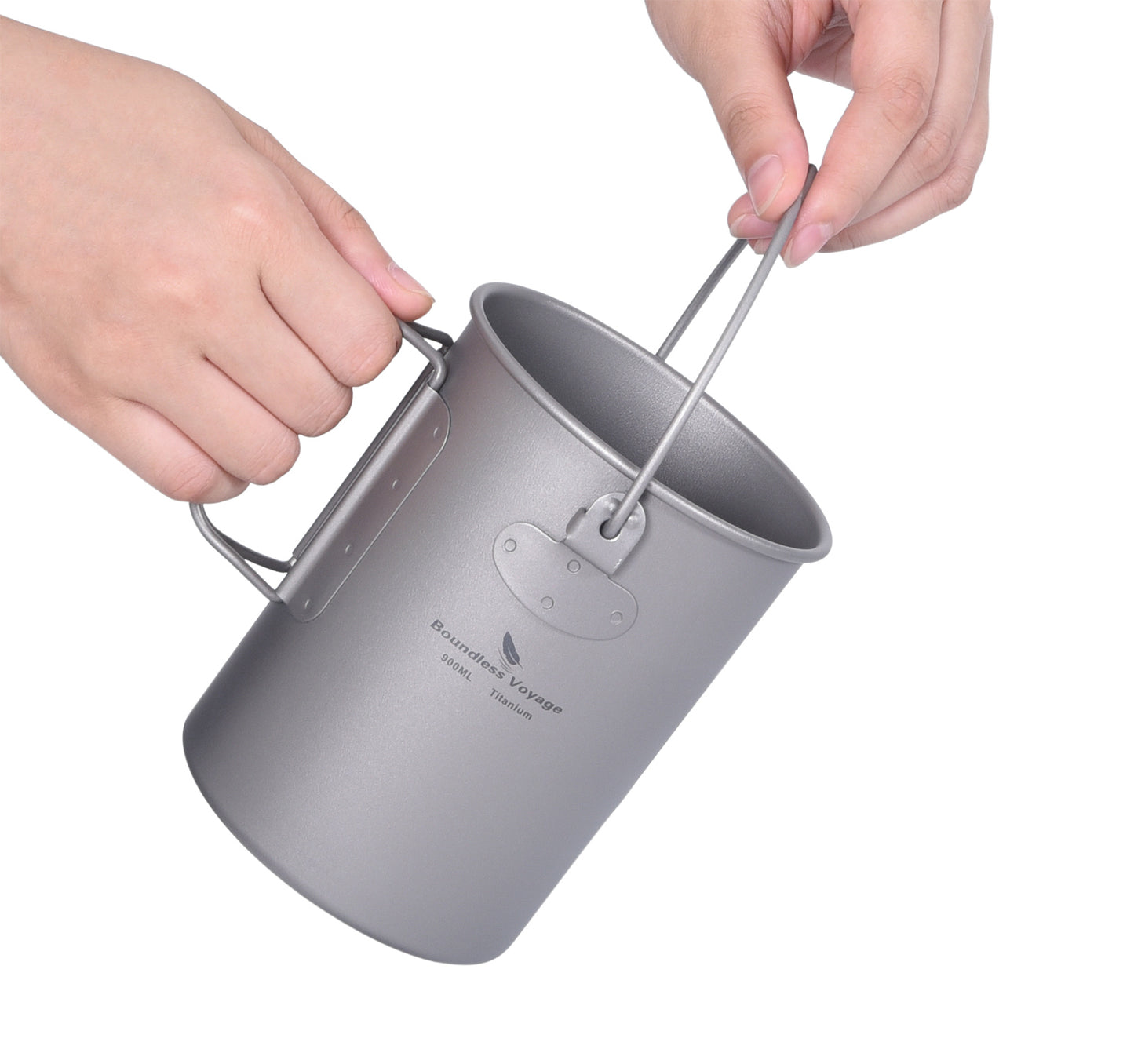 Boundless Voyage Titanium 900ml Camping Mug Pot – Ultralight Hanging Cup with Folding Handle for Hiking, Cooking & Outdoor Use