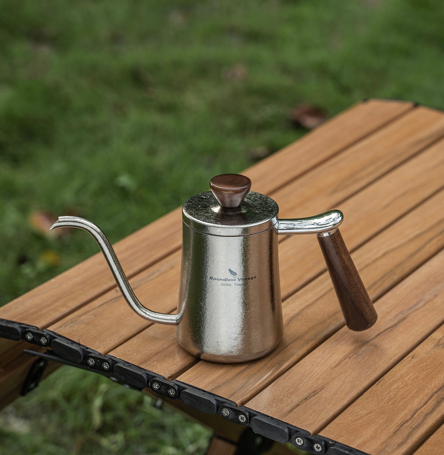 Boundless Voyage 300ml Titanium Pour Over Coffee Kettle with Beech Wood Handle – For Home, Office & Camping