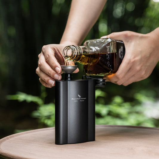 Boundless Voyage 180ml Matte Black Titanium Hip Flask | Ultralight 6oz Pocket Whiskey Bottle | Leakproof & Non-Toxic Liquor Flask for Camping, EDC & Groomsmen Gifts