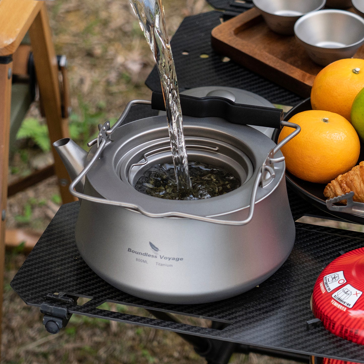 Boundless Voyage 800ML Titanium Kettle with Filter & Folding Handle Ultralight Teapot Outdoor Camping Water Jug for Loose Tea