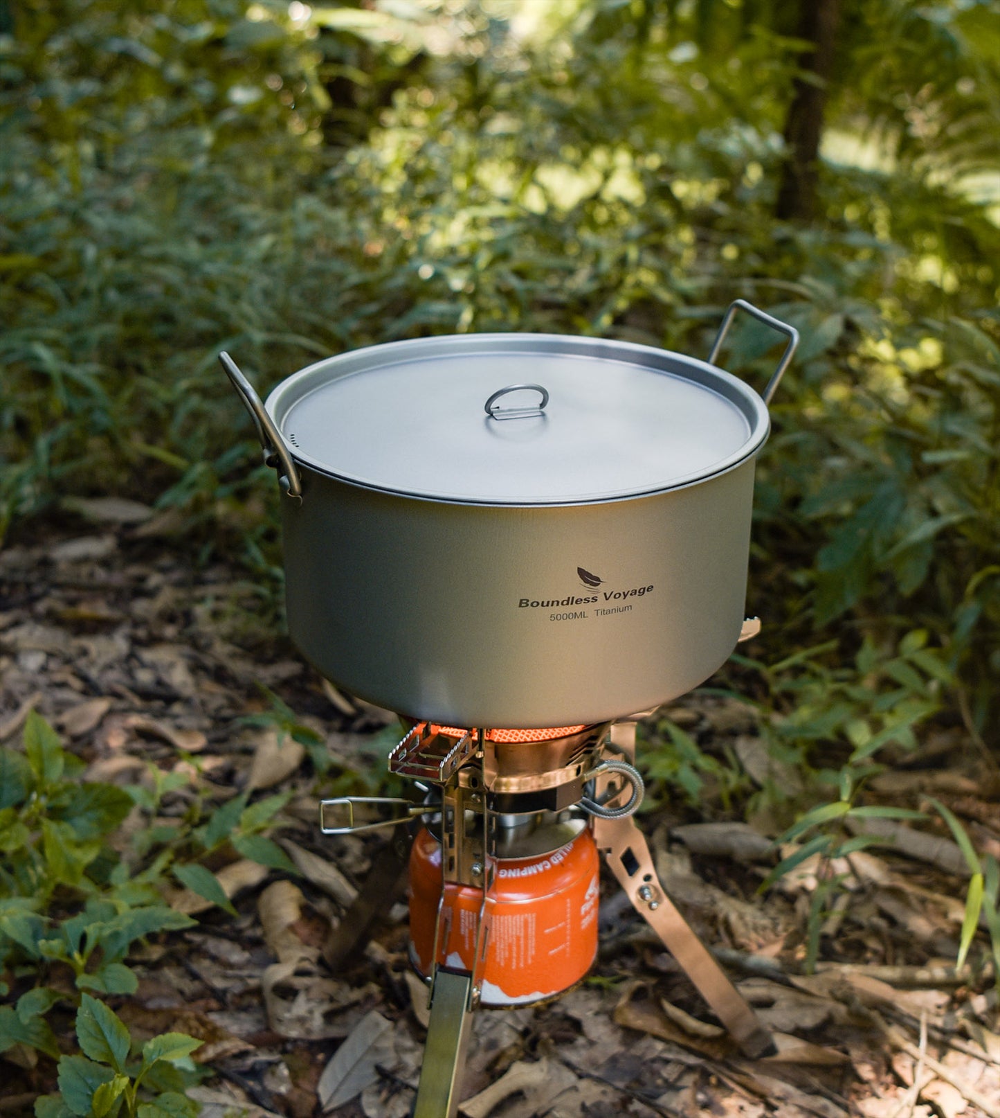 Boundless Voyage Outdoor Camping Titanium Pot 5.0L Stockpot with Lid Folding Handle Hiking Picnic Portable Big Capacity Soup Pot Home Kitchen
