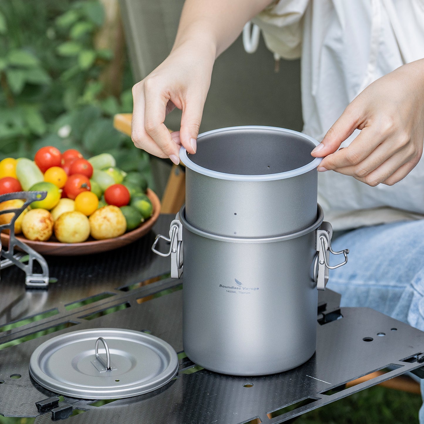 Boundless Voyage Titanium Rice Cooker Pot Ultralight Camping Cookware for Hiking & Travel