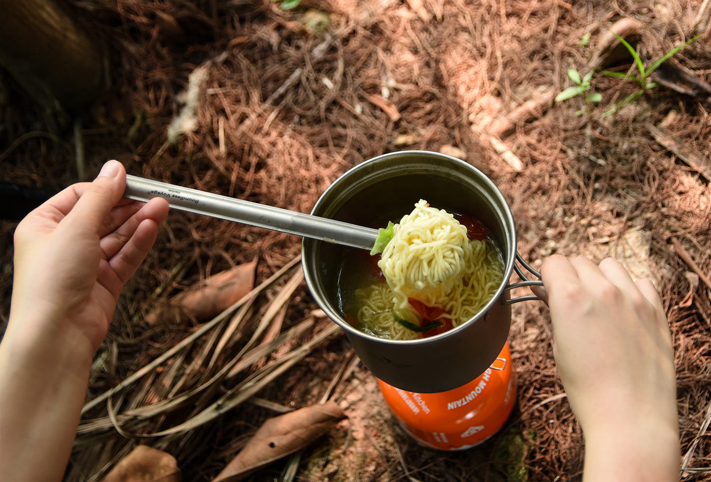 Boundless Voyage Titanium Long Handle Spork with Hook Outdoor Camping Ultralight Straight Handle Polished Cutlery Tableware