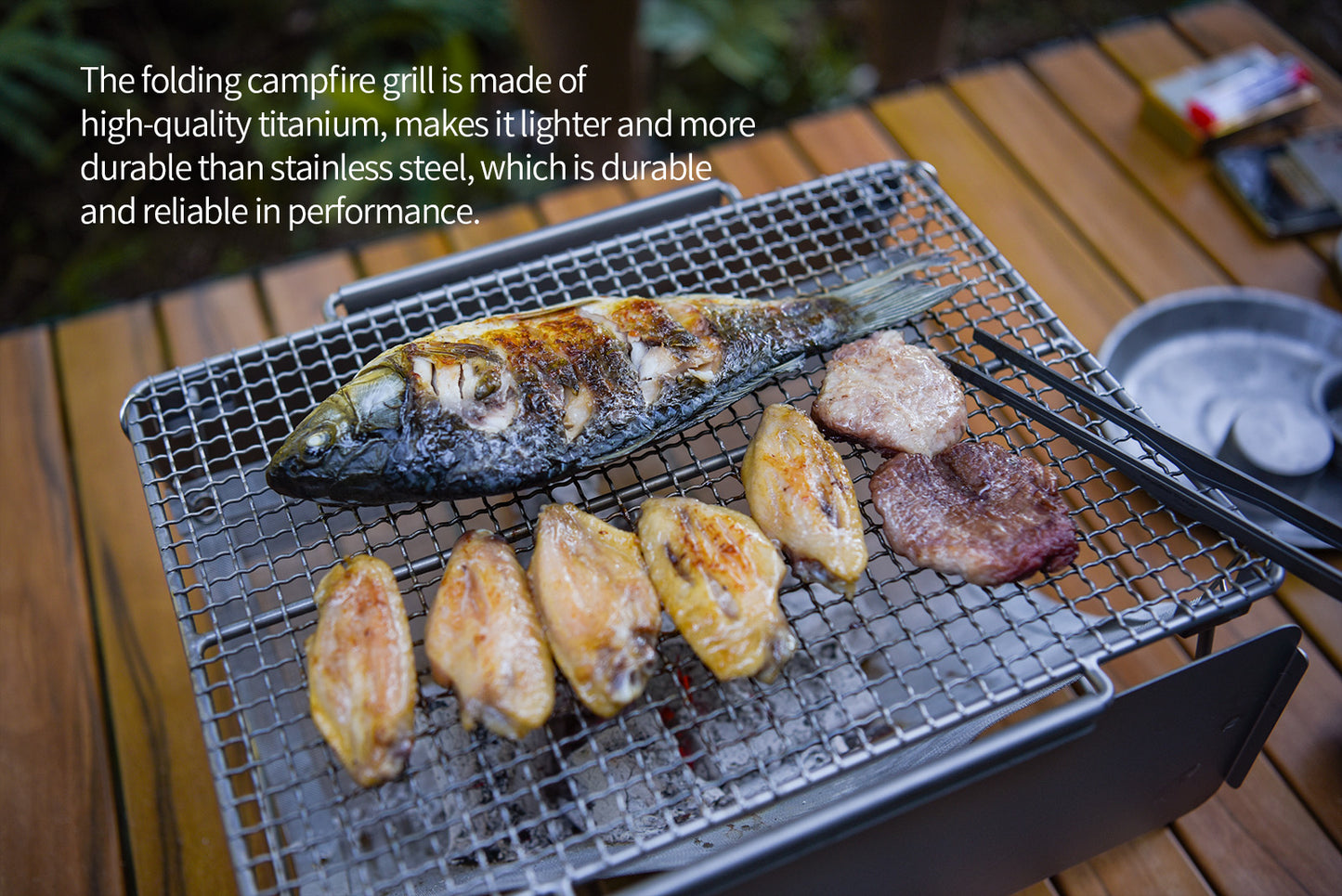 Boundless Voyage TA1 Titanium 2-in-1 Folding Campfire Grill – Portable Outdoor BBQ Table with Frying Plate & Collapsible Legs for Camping, Picnic & Backpacking