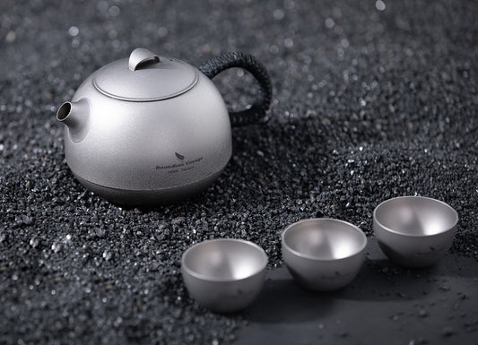 Boundless Voyage Titanium Kung Fu Tea Set | 380ml Kettle & 3PCS 25ml Cups | Anti-Scald Ultralight Tea Maker for Camping, Hiking & Travel
