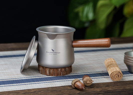 Boundless Voyage 380ml Titanium Tea Cup with Strainer – Mini Single-Layer Teacup with Wooden Handle, Ultralight for Camping, Hiking & Outdoor Use