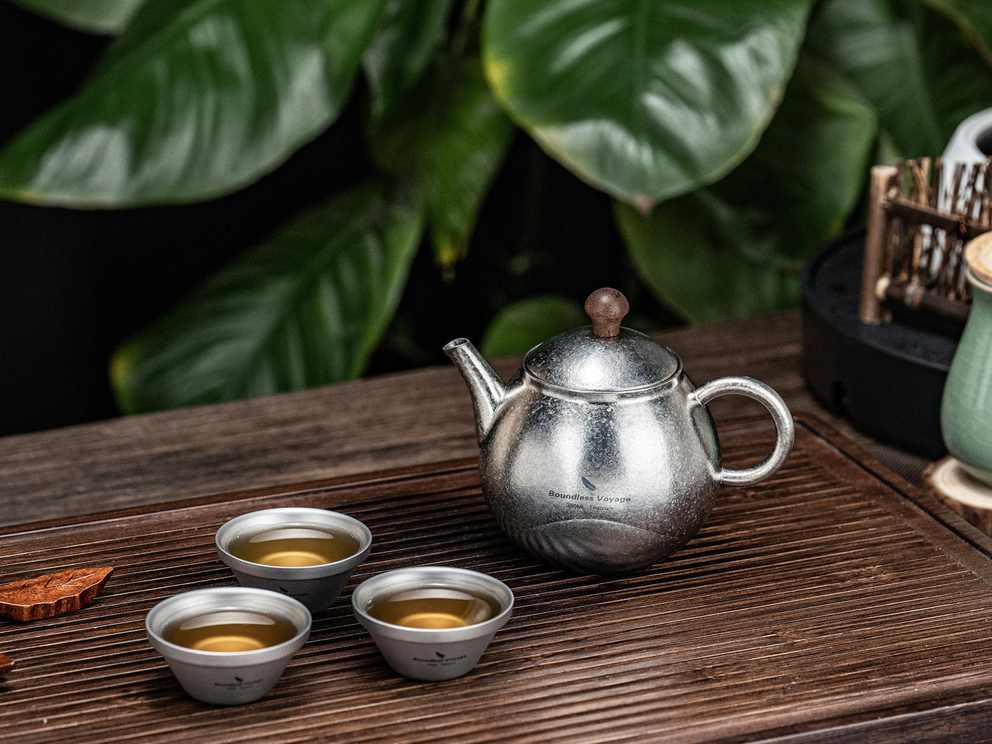 Boundless Voyage Titanium Kungfu Teapot 380ml – Folding Handle Outdoor Coffee & Tea Pot for Camping, Hiking & Backpacking