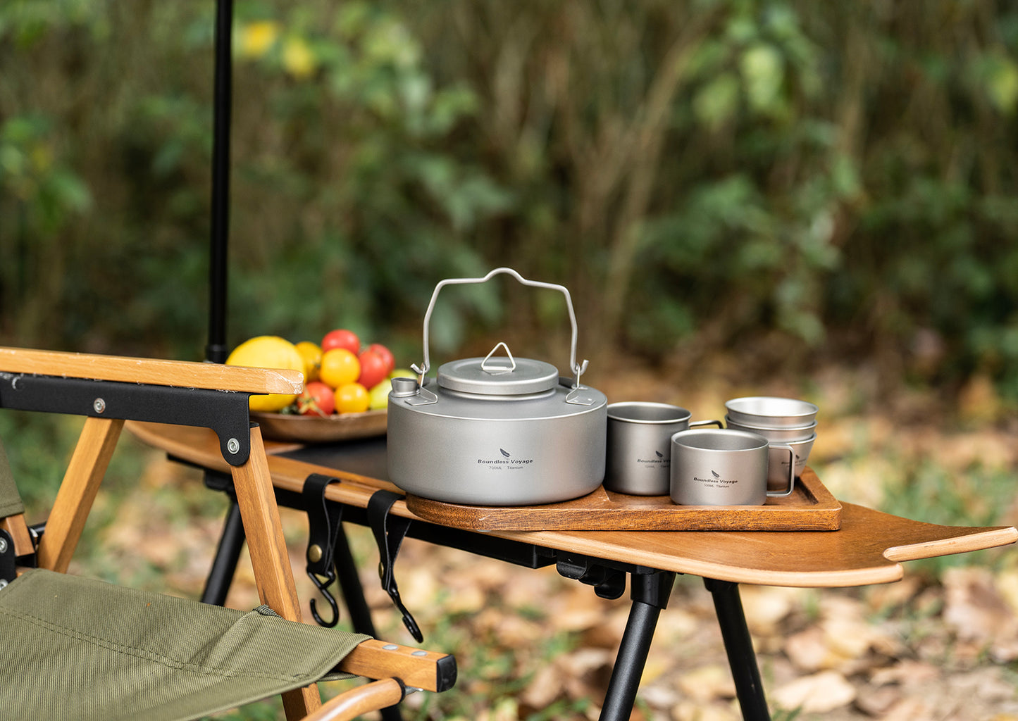 Boundless Voyage 700ml Titanium Kettle with Strainer – Ultralight Camping Pot with Folding Handle for Open Fire & Bushcraft