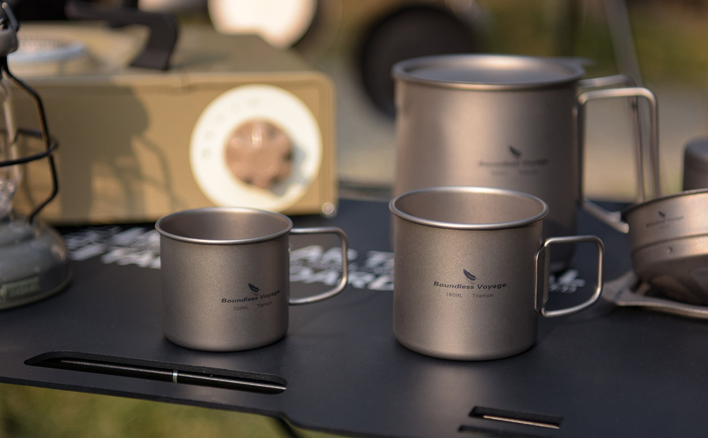 Boundless Voyage Titanium ultra lightweight 120ml and 180ml tea cup wine mug for outdoor camping coffee beer cup without lid