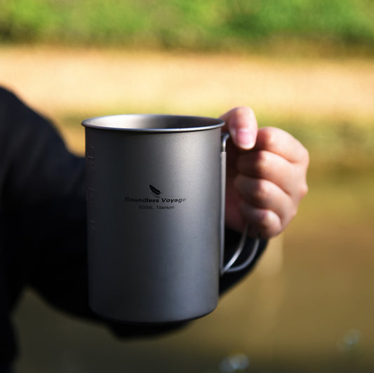 Boundless Voyage TA1 Titanium Cup with Flat Lid – Ultralight Portable Tea, Coffee & Wine Mug for Camping, Hiking & Picnic