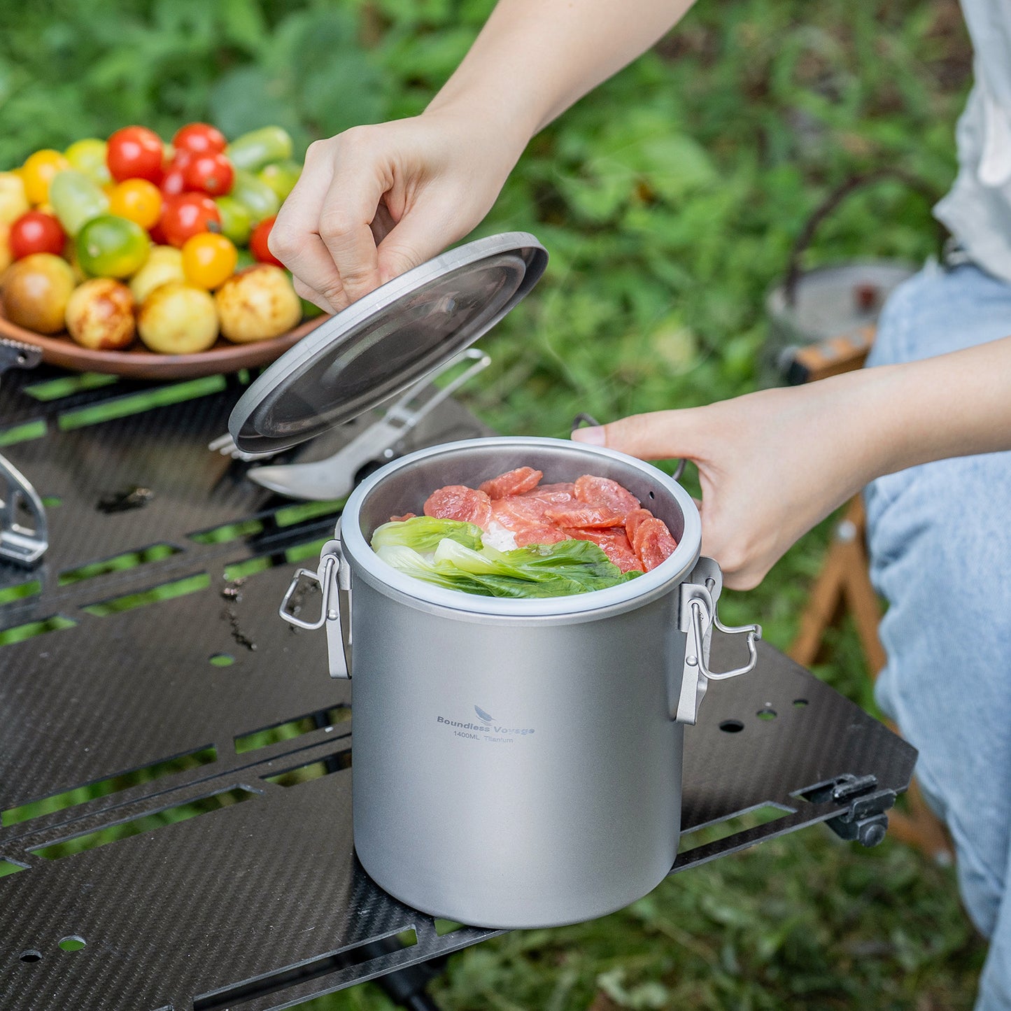 Boundless Voyage Titanium Rice Cooker Pot Ultralight Camping Cookware for Hiking & Travel