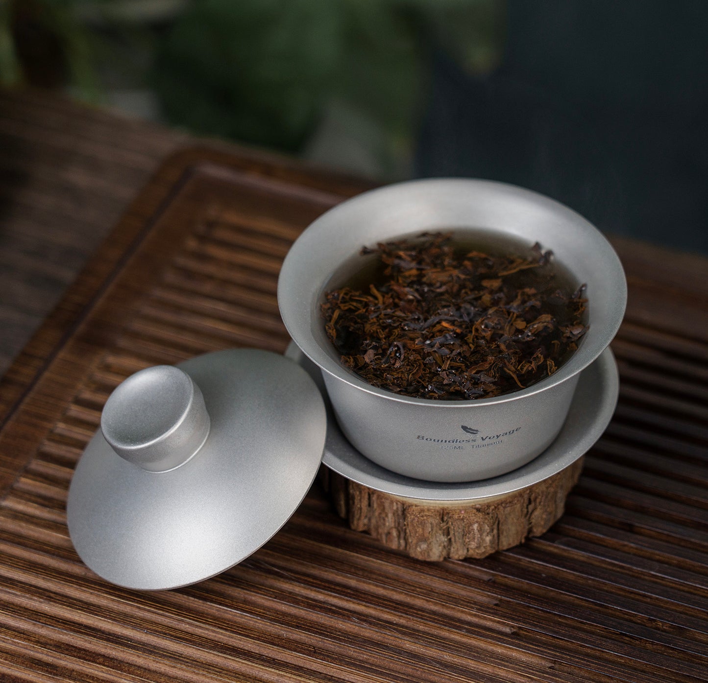 Boundless Voyage Titanium Tea Cup with Lid Traditional Chinese Kung Fu Gaiwan Double-Walled Anti-Scalding Tea Bowl Lightweight Portable Tea Set With 25ml Cup 3PCS